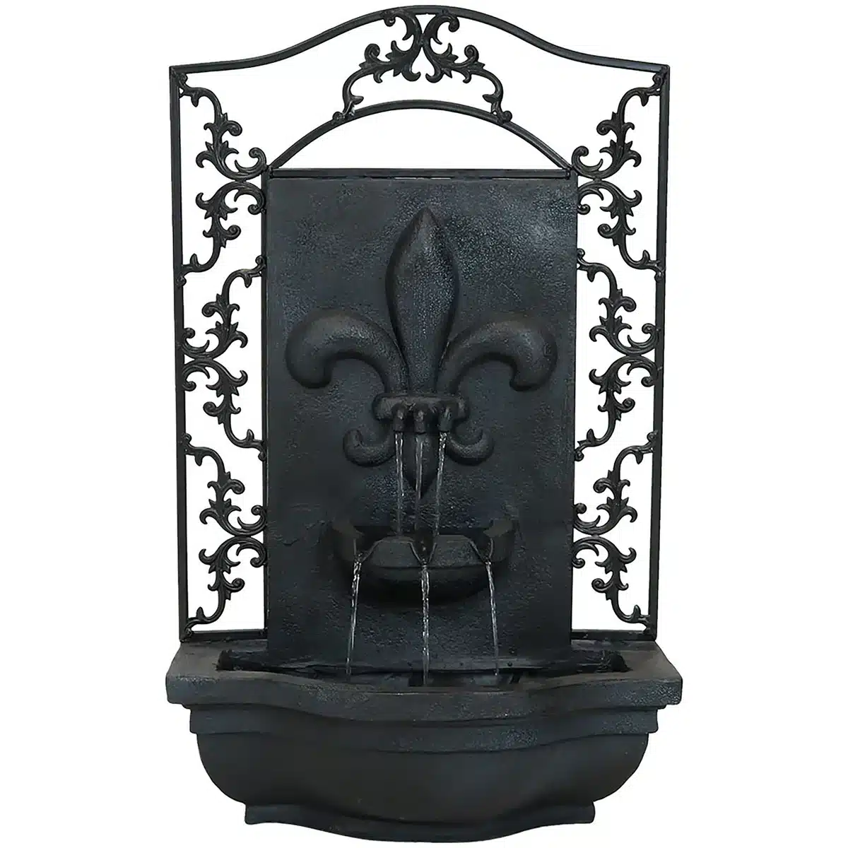 French Lily Outdoor Wall Fountain with Battery Backup