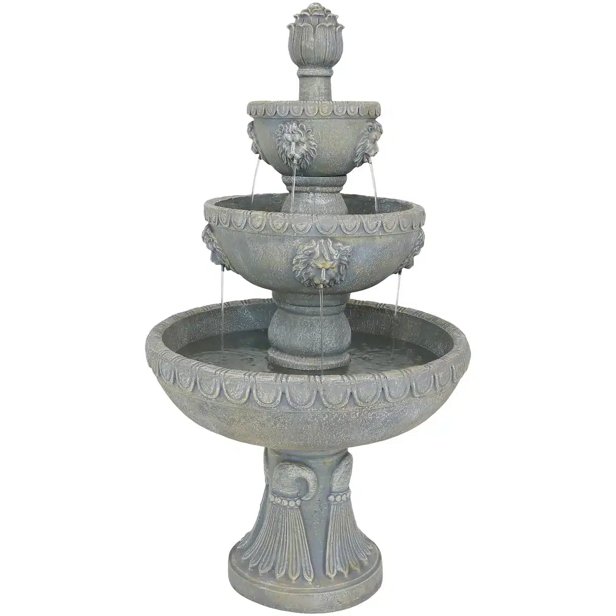 4Tier Lion Head Outdoor Water Fountain with Electric Pump