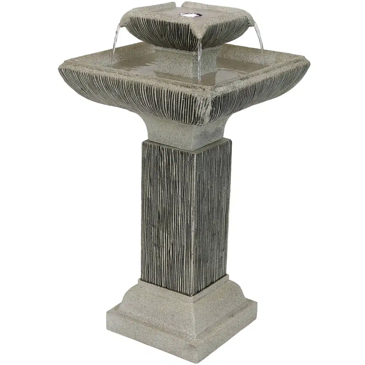 Square 2-Tier Outdoor Bird Bath Fountain with LED Lights